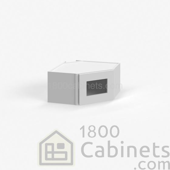 Shaker White - Wall Diagonal Glass Door Corner Cabinet -24"W x 12"H x 12"D - Single Door