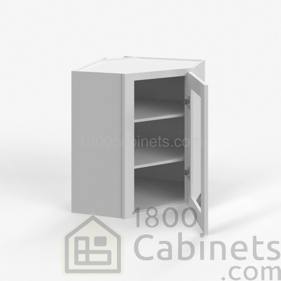 Shaker White - Wall Diagonal Glass Door Corner Cabinet - 24"W x 30"H x 12"D - Single Door - 2 Shelves