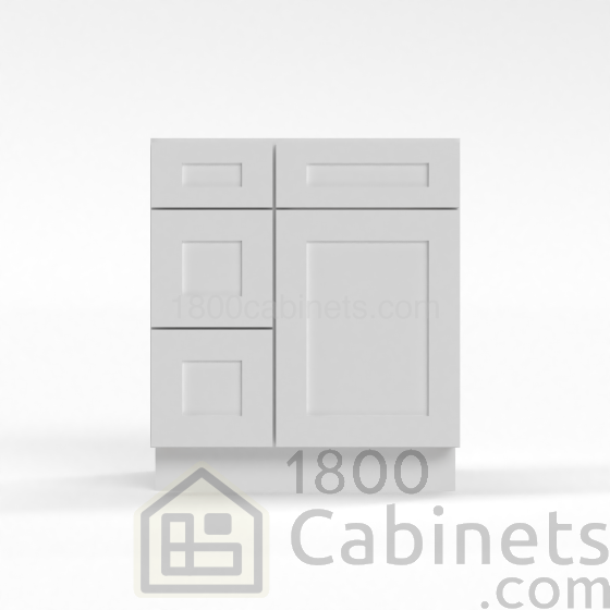 Shaker White - Vanity Sink Base - 30"W x 34-1/2"H x 21"D - Single Door, 3 Left DRW