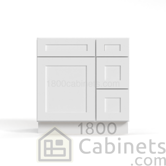 Shaker White - Vanity Sink Base - 33"W x 34-1/2"H x 21"D - Single Door, 3 Right DRW