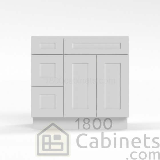 Shaker White - Vanity Sink Base - 36"W x 34-1/2"H x 21"D - Single Door, 3 Left DRW