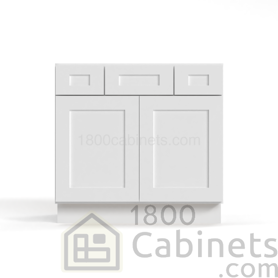 Shaker White - Vanity Sink Drawer Base Cabinet - 36"W x 34-1/2"H x 21"D - 2 Drawers, Double Doors
