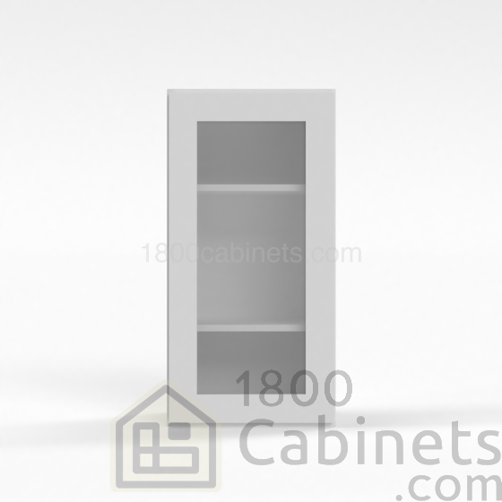 Shaker White - Wall Glass Door Cabinet - 15"W x 36"H x 12"D - Single Door - 2 Shelves