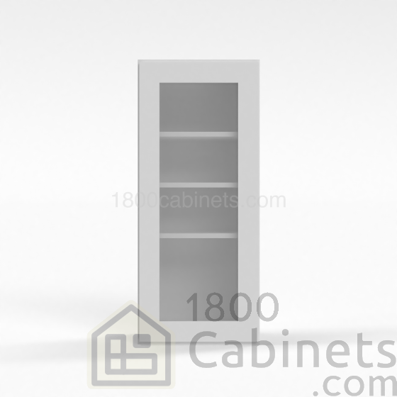 Shaker White - Wall Glass Door Cabinet - 15"W x 42"H x 12"D - Single Door - 3 Shelves