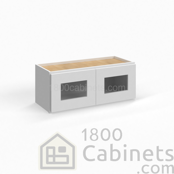 Shaker White - Wall Glass Door Cabinet - 24"W x 12"H x 12"D - Double Doors
