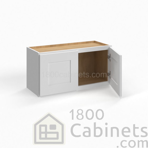 Shaker White - Wall Cabinet - 30"W x 15"H x 12"D - Double Doors