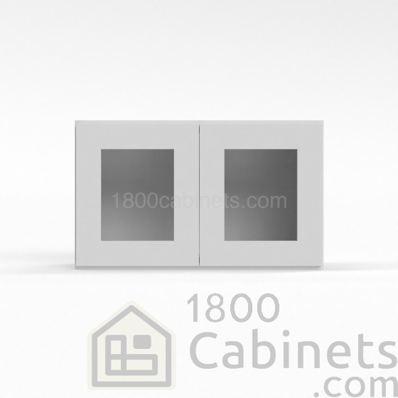 Shaker White - Wall Glass Door Cabinet - 30"W x 18"H x 12"D - Double Doors