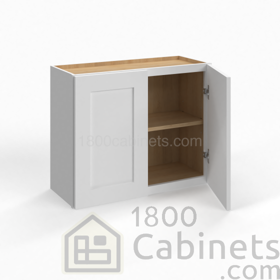 Shaker White - Wall Cabinet - 30"W x 24"H x 12"D - Double Doors - 1 Shelf