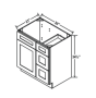 Double Dove White - Vanity Sink Base - 30"W x 34-1/2"H x 21"D - Single Door, 3 Right Drawers