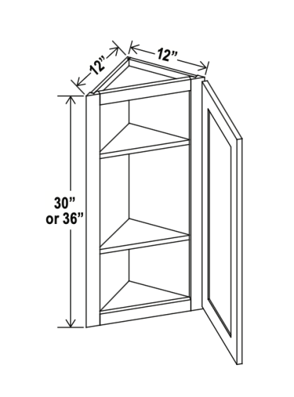 Charleston White - Angle Wall Cabinet - 12"W x 30"H x 12"D - Single Door - 2 Shelves