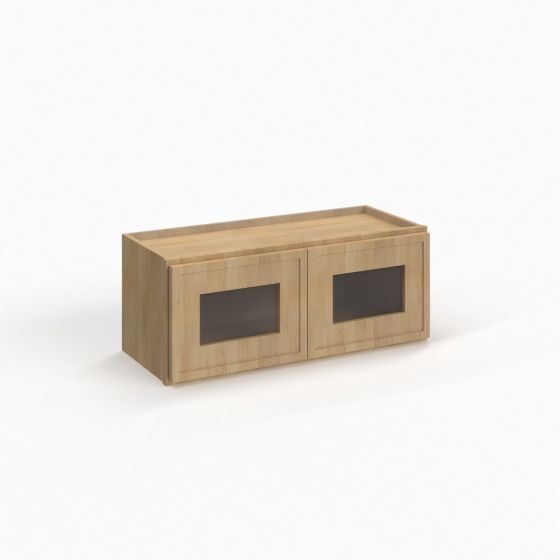 Slim White Oak - Wall Glass Door Cabinet - 24"W x 12"H x 12"D - Double Doors