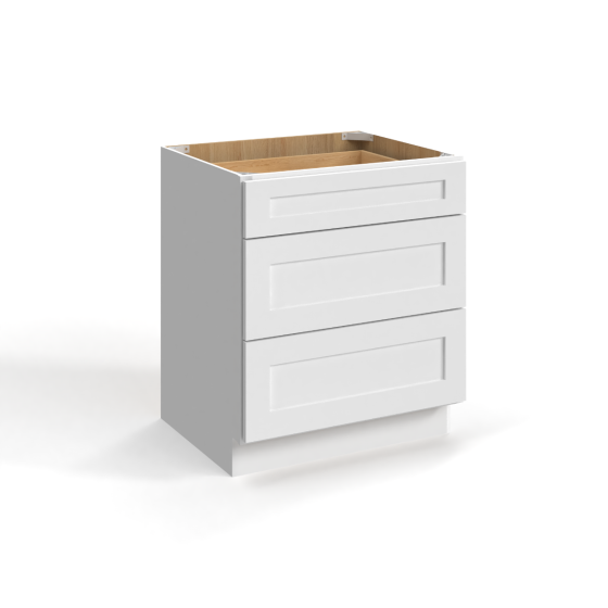 Shaker White - Drawer Base Cabinet - 12"W x 34-1/2"H x 24"D - 3 Drawers