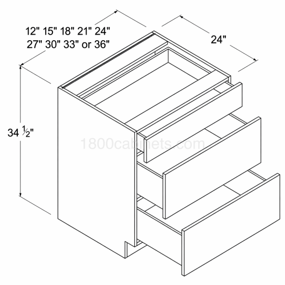 Matt Ivory - Drawer Base Cabinet - 33"W X 34 1/2"H X 24"D - 3 Drawers