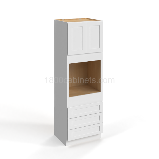 Shaker White - Oven Cabinet - 30"W x 90"H X 24"D - Double Doors, 3 Drawers, 1 Shelf
