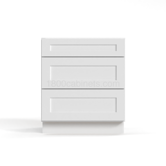 Shaker White - Drawer Base Cabinet - 30"W x  34-1/2"H x 24"D - 3 Drawers