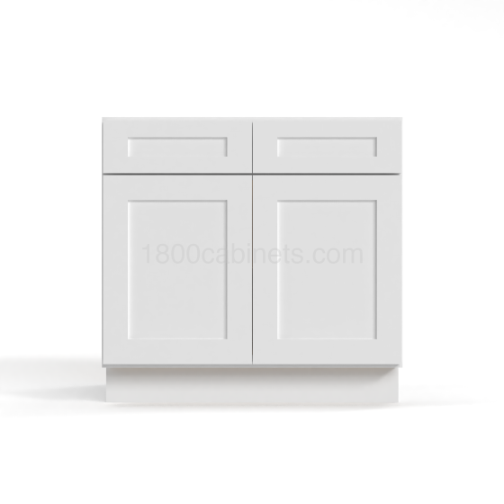 Shaker White - Base Cabinet - 30"W x 34-1/2"H x 24"D - Double Doors, 2 Drawers, 1 Shelf