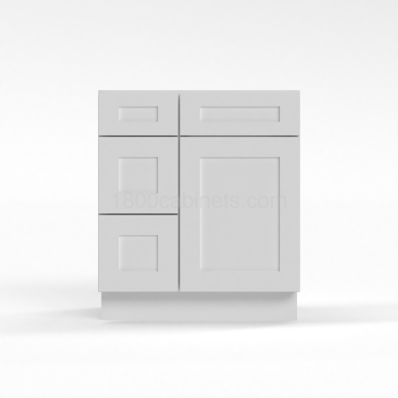 Shaker White - Vanity Sink Base - 30"W x 34-1/2"H x 21"D - Single Door, 3 Left DRW