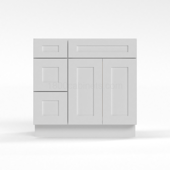 Shaker White - Vanity Sink Base - 36"W x 34-1/2"H x 21"D - Single Door, 3 Left DRW