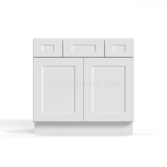 Shaker White - Vanity Sink Drawer Base Cabinet - 36"W x 34-1/2"H x 21"D - 2 Drawers, Double Doors