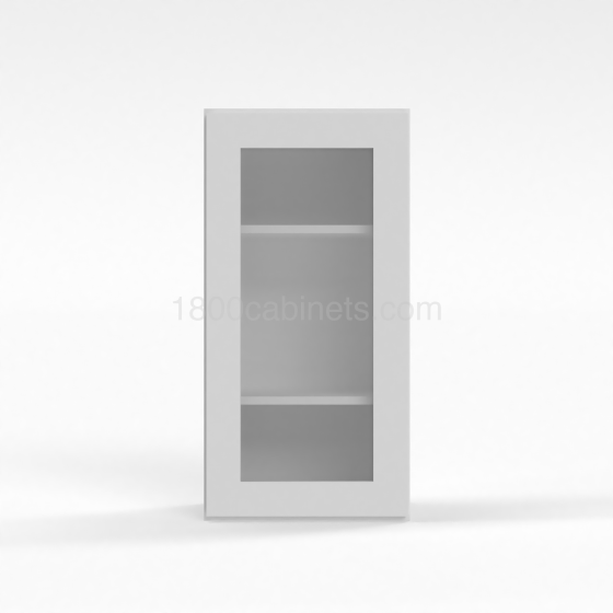Shaker White - Wall Glass Door Cabinet - 15"W x 36"H x 12"D - Single Door - 2 Shelves
