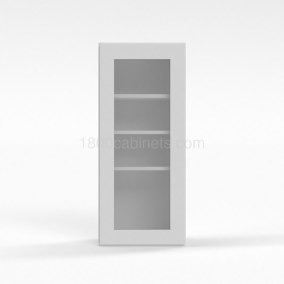 Shaker White - Wall Glass Door Cabinet - 15"W x 42"H x 12"D - Single Door - 3 Shelves