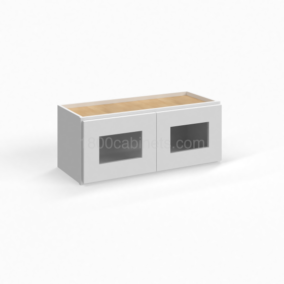 Shaker White - Wall Glass Door Cabinet - 24"W x 12"H x 12"D - Double Doors