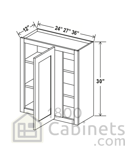 Rustic Wood - Wall Blind Corner Cabinet - 27"W x 30"H x 12"D - Single Door - 2 Shelves