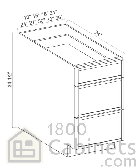 Slim Iron Black - Drawer Base Cabinet - 15"W x 34-1/2"H x 24"D - Triple Drawers