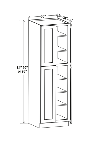 Shaker Espresso - Wall Pantry - 30"W x 96"H x 24"D - 4 Doors, 5 Shelves