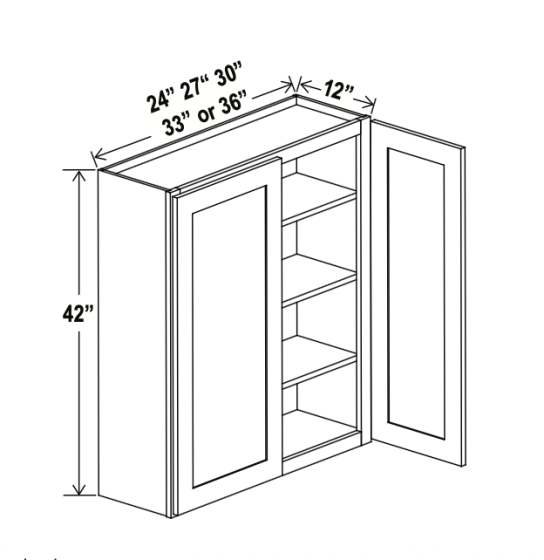 Treasure Chest - Wall Cabinet - 27"W x 42"H x 12"D - Double Doors - 3 Shelves