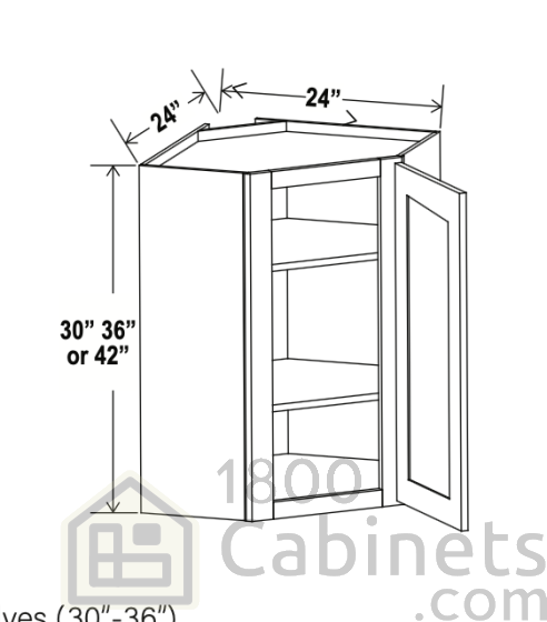 Sage Breeze - Wall Diagonal Corner Cabinet -  24"W x 36"H x 12"D - Single Door - 2 Shelves
