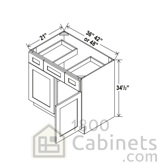 Rustic Wood - Vanity Sink Drawer Base Cabinet - 36"W x 34-1/2"H x 21"D - 2 Drawers, Double Doors