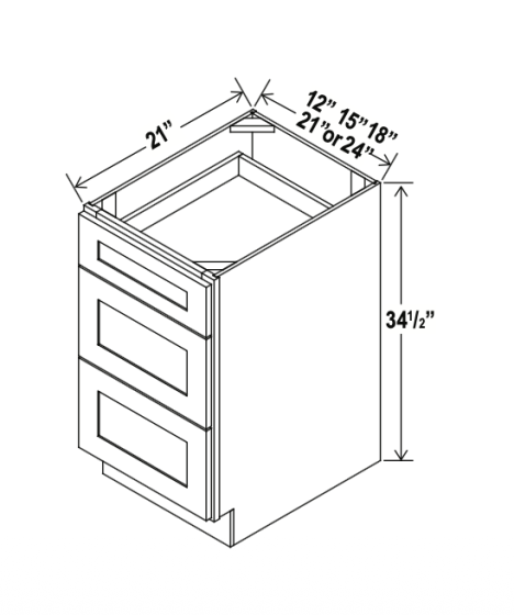 Charleston White - Vanity Drawer Base Cabinet - 15"W x 34-1/2"H x 21"D - 3 Drawers