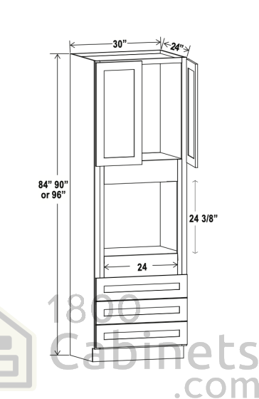 Rustic Wood - Oven Cabinet - 30"W x 84"H X 24"D - Double Doors, 3 Drawers, 1 Shelf