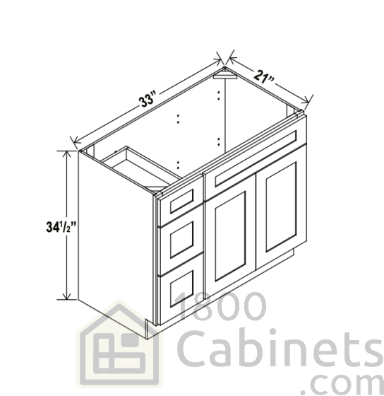 Rustic Wood - Vanity Sink Base - 33"W x 34-1/2"H x 21"D - Single Door, 3 Left DRW