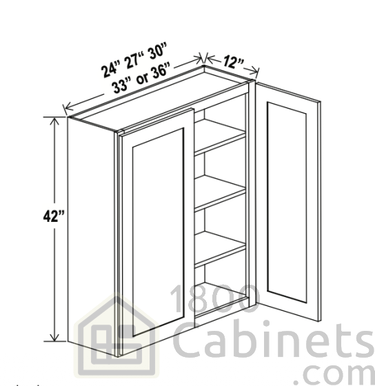 Sage Breeze - Wall Cabinet - 27"W x 42"H x 12"D - Double Doors - 3 Shelves