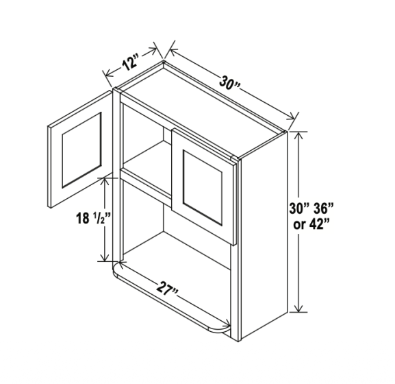 Shaker Gray - Microwave Oven Cabinet - 30"W x 36"H x 12"D - Double Doors, 1 Shelf