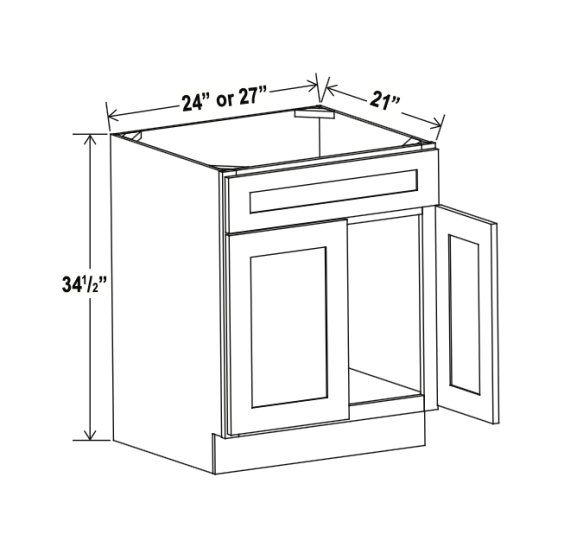 Double Dove White - Vanity Sink Base Cabinet - 24"W x 34-1/2"H x 21"D