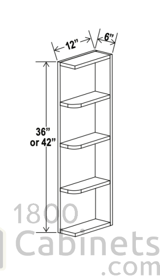 Rustic Wood - Wall End Shelf - 6"W x 42"H x 12"D - 4 Shelves