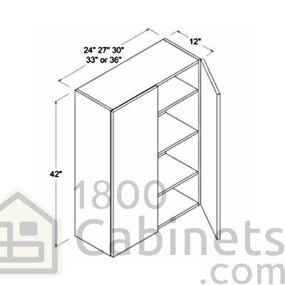 Midnight Glass - Wall Cabinet - 36"W X 42"H X 12"D - Double Doors - 3 Shelves
