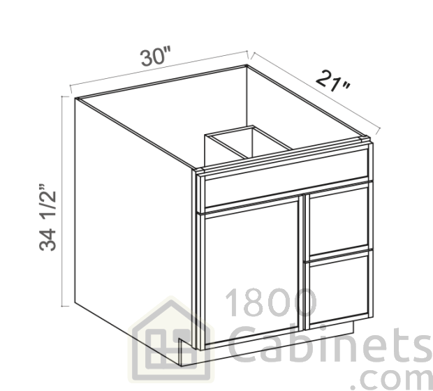 Slim Iron Black - Vanity Sink Base - 30"W x 34-1/2"H x 21"D - 1 False Front, Single Door, 2 Left Drawers