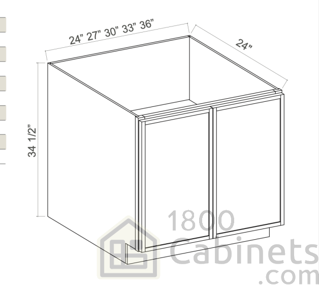 Slim Amber Oak - Base Cabinet - Full Height Door - 33"W x 34-1/2"H x 24"D - Double Doors, 1 Shelf