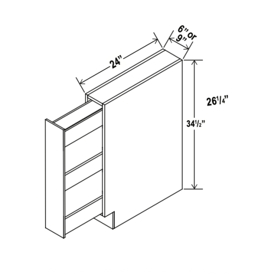 Shaker White - Spice Pull Base Cabinet - 6"W x 34-1/2"H x 24"D