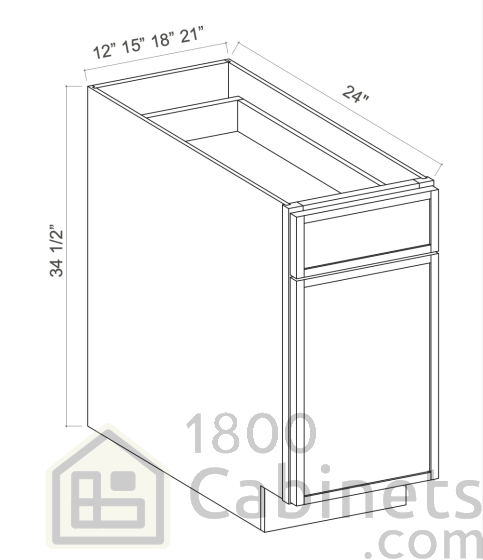 Slim Iron Black - Base Cabinet - 21"W x 34-1/2"H x 24"D - Single Door, Single Drawer, 1 Shelf