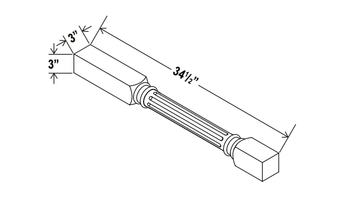 Navy Blue - Fluted Decorative Leg - 3"W x 34 1/2"H x 3"D