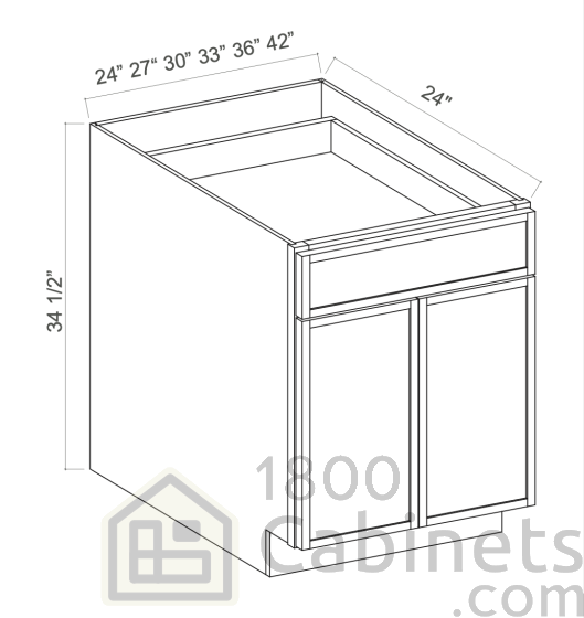 Slim Iron Black - Base Cabinet - 33"W x 34-1/2"H x 24"D - Double Doors, Double Drawers, 1 Shelf