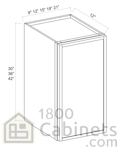 Slim Amber Oak - Wall Cabinet - 15"W x 30"H x 12"D - Single Door - 2 Shelves