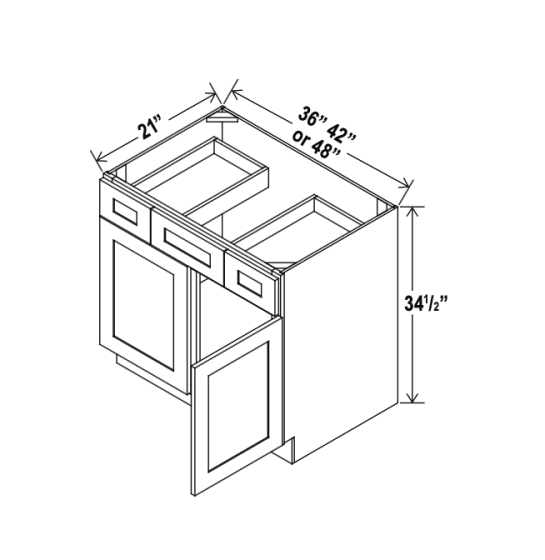 Shaker Espresso - Vanity Sink Drawer Base Cabinet - 48"W x 34-1/2"H x 21"D - 2 Drawers, Double Doors